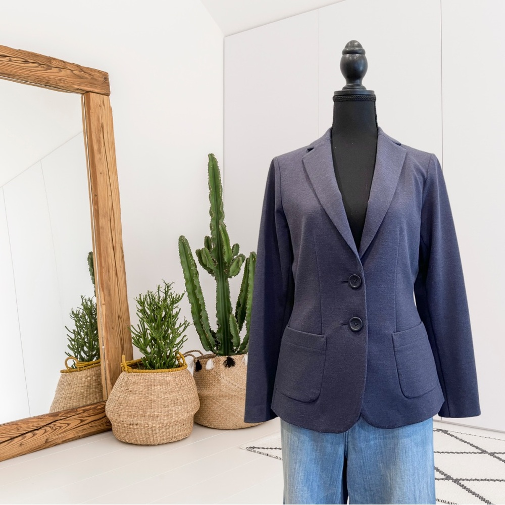 E3 by Etcetera Exposed Zipper Back Elbow Patch Blazer Jacket